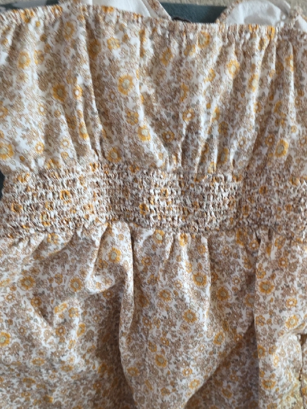 American Eagle Yellow Floral Smocked Cutout Romper - Picture 6 of 6